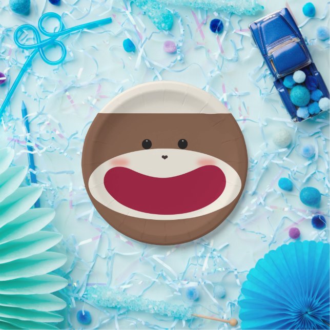 Assiettes En Carton Sock Monkey Smile (Garçon) (Fête)