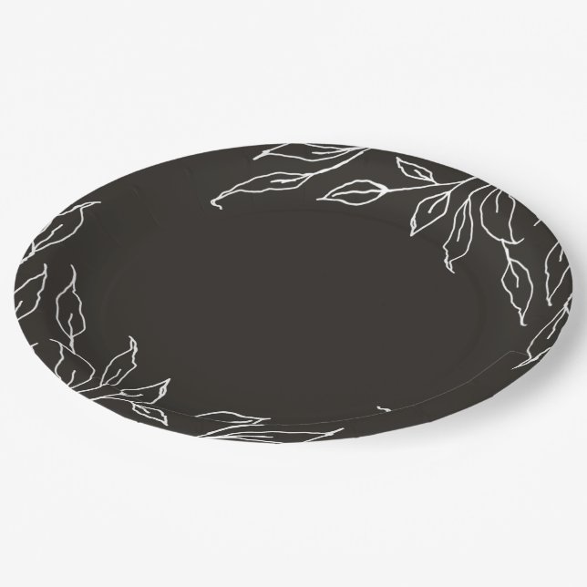 Assiettes En Carton Soft Black Leaf Motif Thanksgiving Party (Angle)