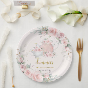 Assiettes En Carton Soft Blush Floral High Tea Party Fête des mariées