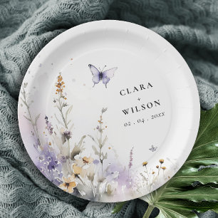 Assiettes En Carton Soft Lilac Fleur sauvage Butterfly Garden Mariage