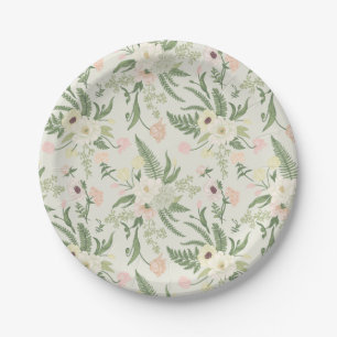 Assiettes En Carton Soft Mint Green Garden Motif