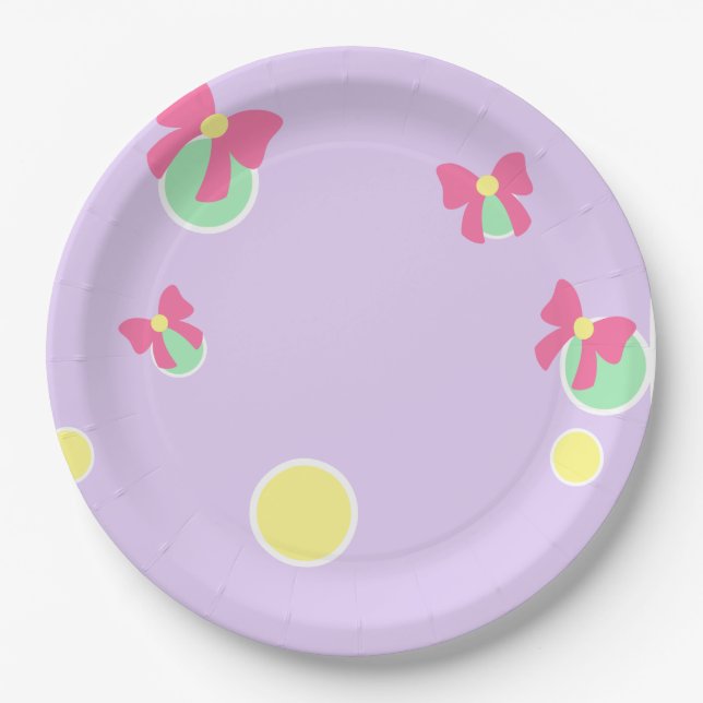 Assiettes En Carton soft pastel polka dots and bows (Devant)