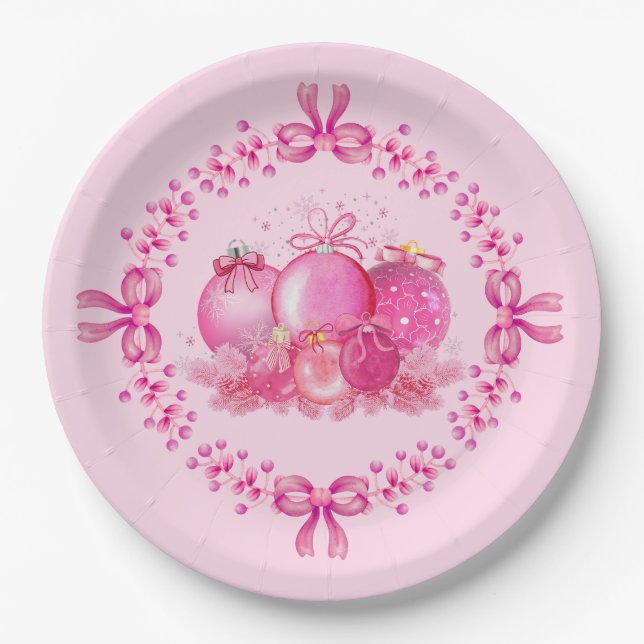 Assiettes En Carton Soft Pink Ornament Holiday Collection (Devant)