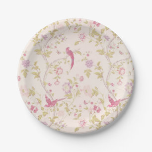 Assiettes En Carton Soft Rose Oriental Birds Design Party