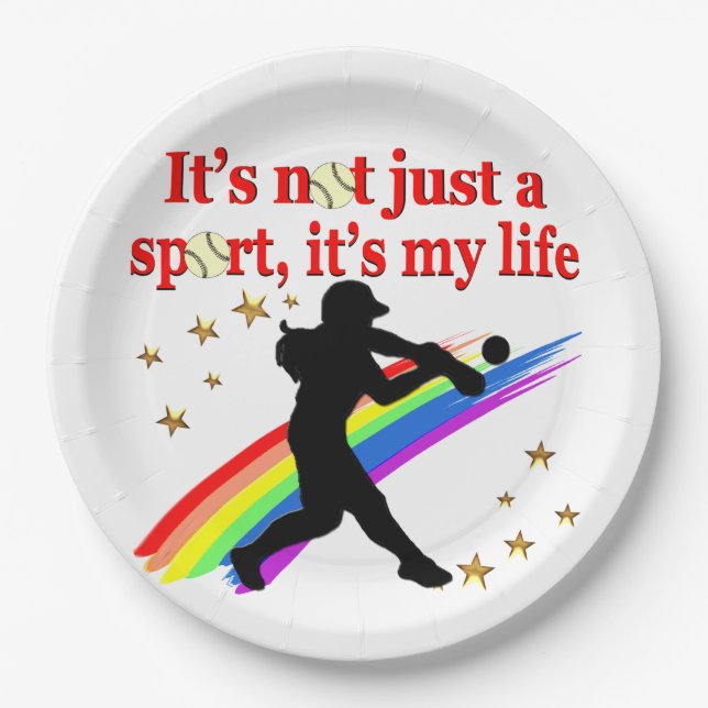 ASSIETTES EN CARTON SOFTBALL DE FILLES ROUGE RAINBOW INSPIRATIONNEL DE (Devant)