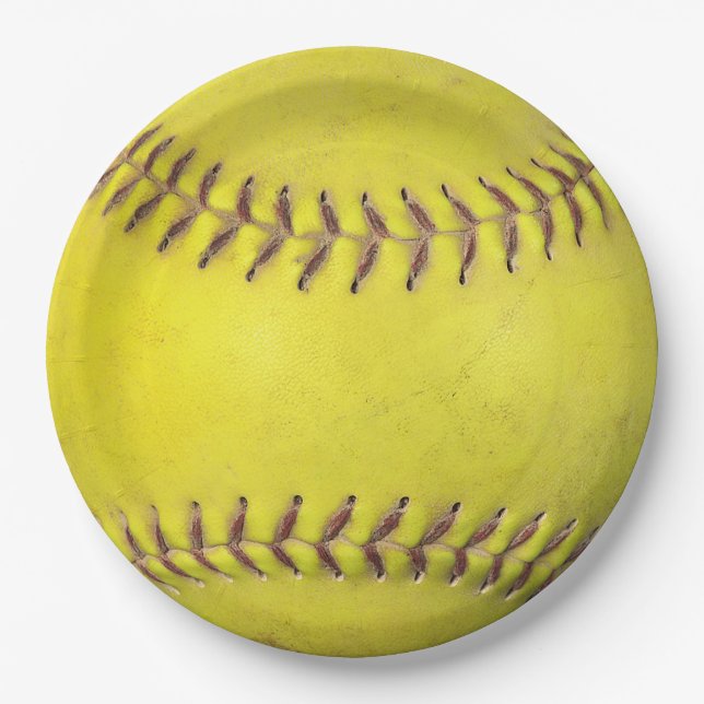 Assiettes En Carton Softball jaune (Devant)