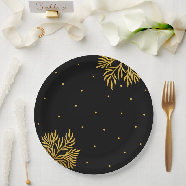 Assiettes En Carton Soignée fête de mariage Gold Anniversaire (Mariage)