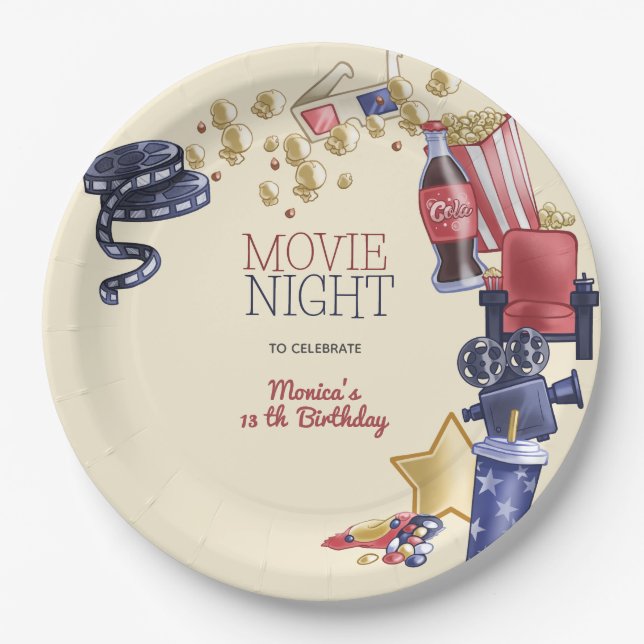 Assiettes En Carton Soirée cinéma anniversaire pour enfants (Devant)