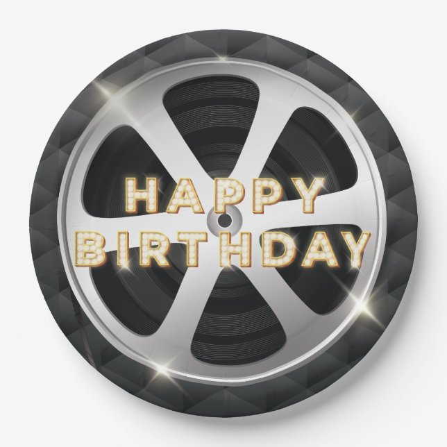 Assiettes En Carton Soirée cinéma Luxe Joyeux anniversaire (Devant)