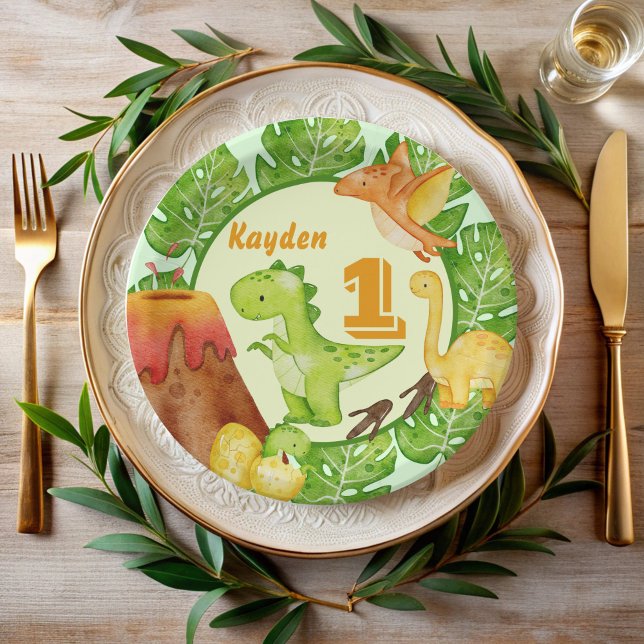 Assiettes En Carton Soirée d'anniversaire Cute Dinosaur personnalisée (Dinosaur birthday party personalized paper plates dinosaurs birthday party supplies)