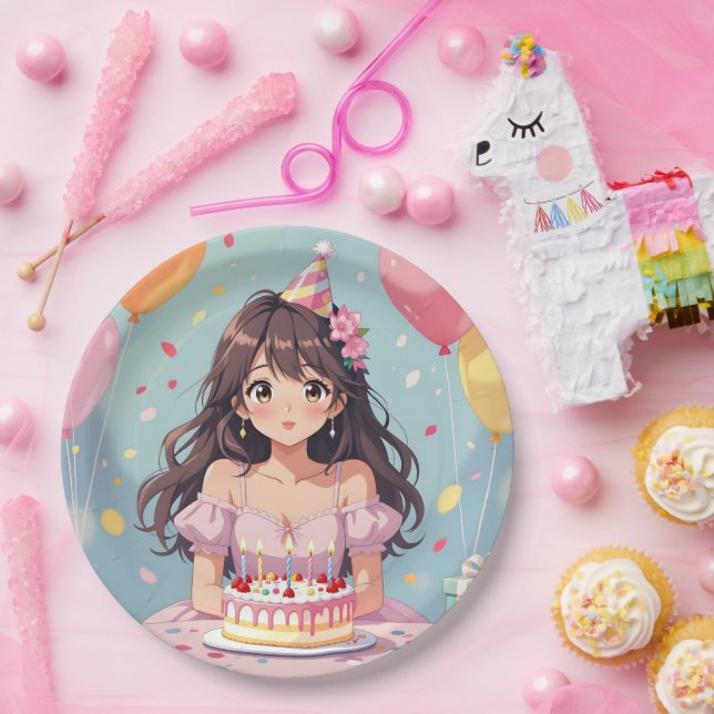Assiettes En Carton Soirée d'anniversaire de la mignonne Anime (Fête)