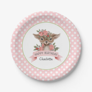 Assiettes En Carton Soirée d'anniversaire des cerfs de bois rose pour 