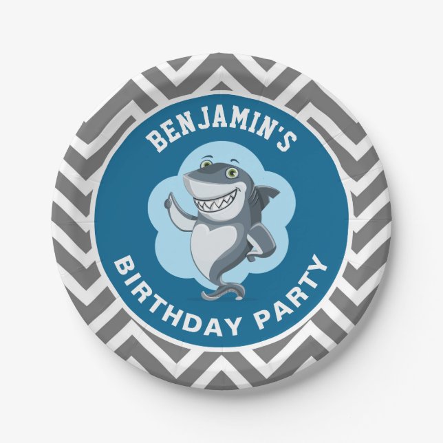 Assiettes En Carton Soirée d'anniversaire du requin mou (Devant)