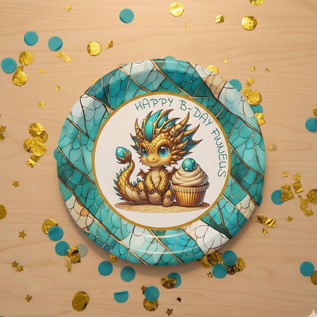 Assiettes En Carton Soirée d'anniversaire pour garçon Turquoise d'or p (Créateur téléchargé)