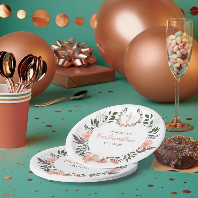 Assiettes En Carton Soirée de confirmation stylish Floral Wreath   (Multi)