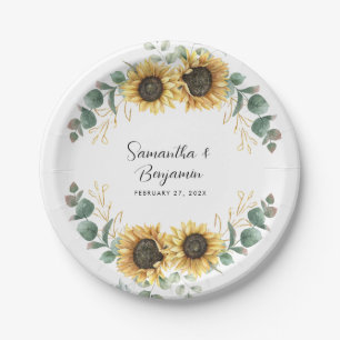 Assiettes En Carton Soirée de mariage de Sunflower Eucalyptus