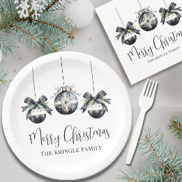 Assiettes En Carton Soirée de Noël noir blanc
