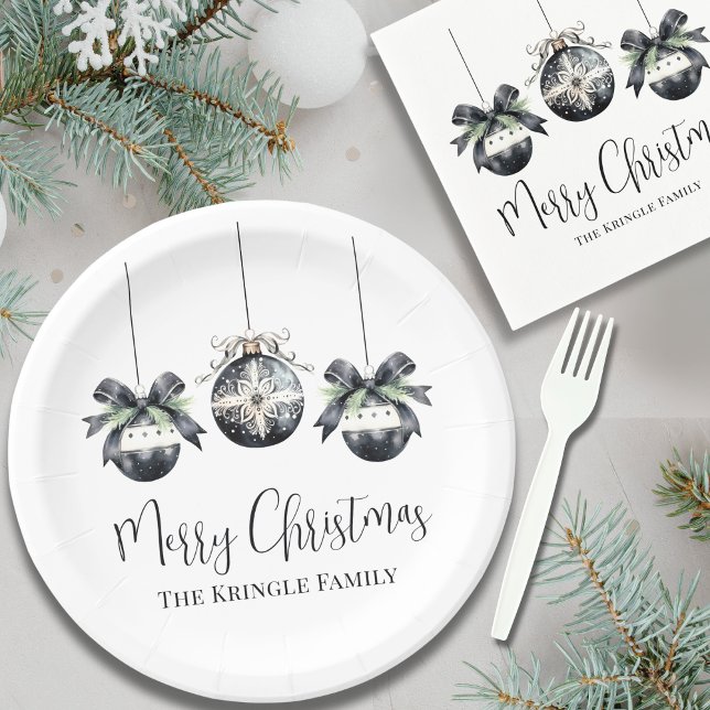Assiettes En Carton Soirée de Noël noir blanc (Elegant Black White Christmas Party Paper Plates)