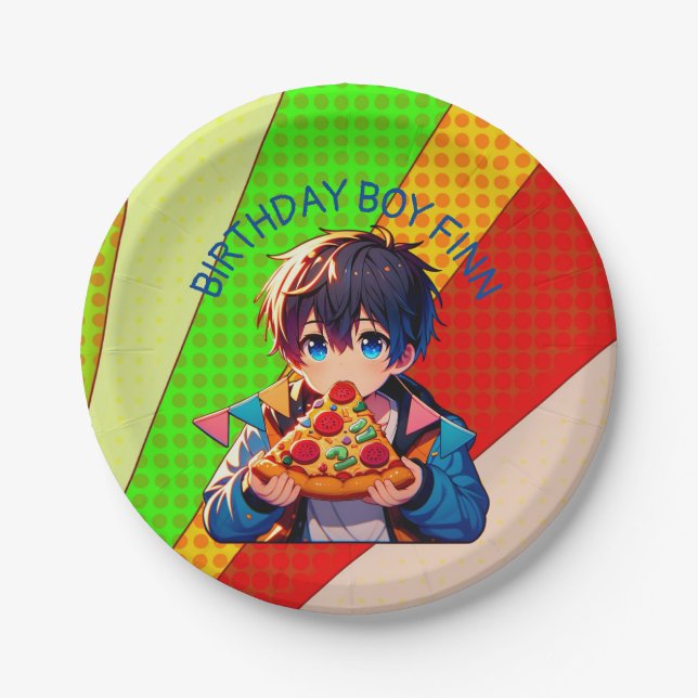 Assiettes En Carton Soirée de pizza pour garçon d'Anime personnalisée (Devant)