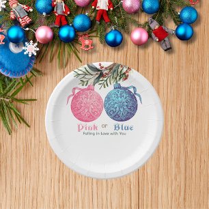 Assiettes En Carton Soirée de révélation féminine d'hiver rose ou bleu