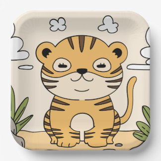 Assiettes En Carton Soirée des enfants de la jungle sauvage du tigre m