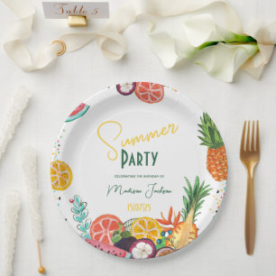 Assiettes En Carton Soirée d'été Jaune aux fruits tropicaux