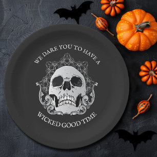Assiettes En Carton Soirée d'Halloween du crâne gothique
