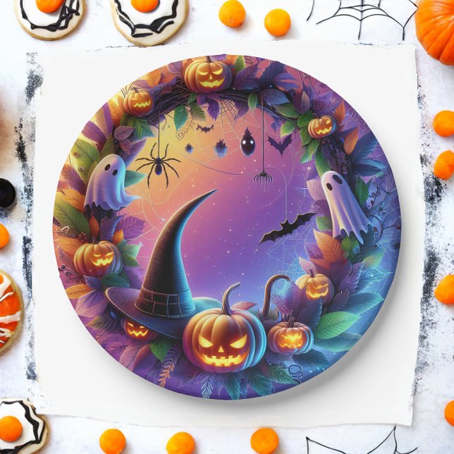 Assiettes En Carton Soirée d'Halloween enchantée - Plaques de papier f (Créateur téléchargé)