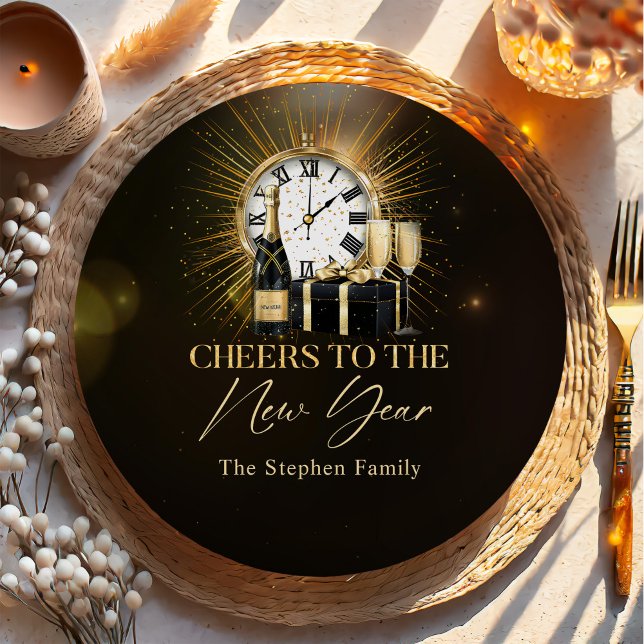 Assiettes En Carton Soirée du Nouvel An 2025 Champagne d'or (Créateur téléchargé)