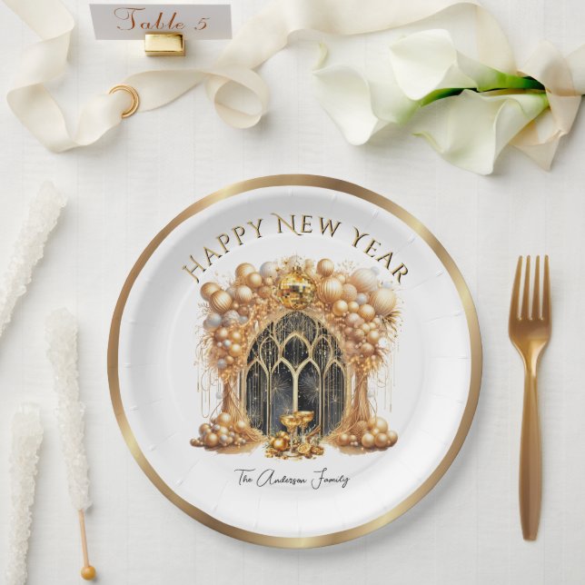 Assiettes En Carton Soirée Elegant & Gold New Years (Mariage)