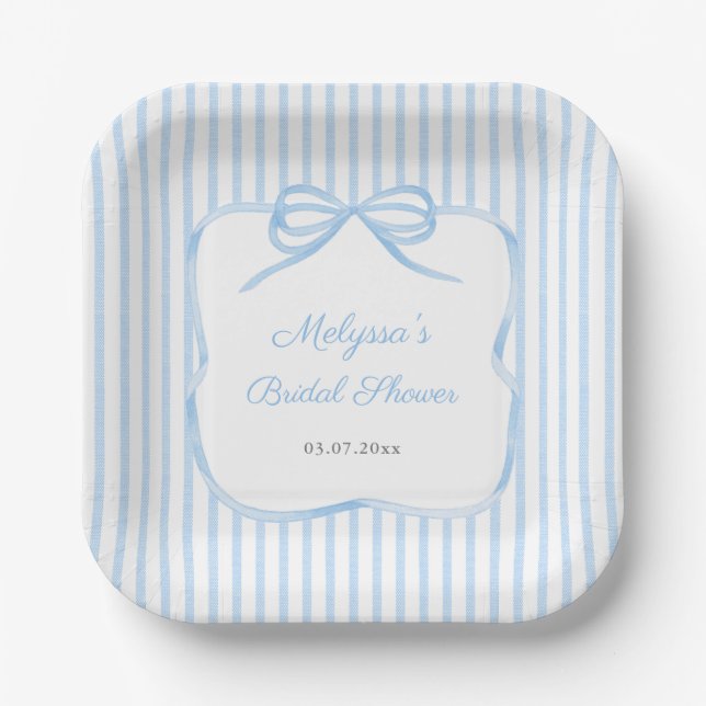 Assiettes En Carton Soirée élégante de Fête des mariées Bleu Bow (Recto)