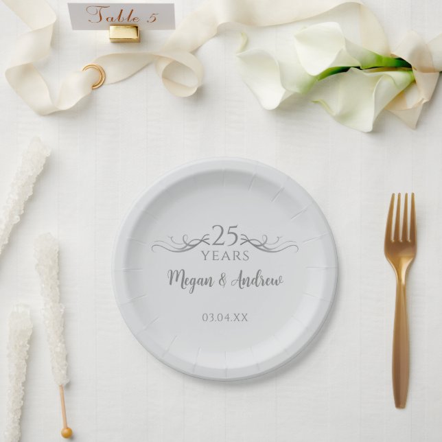 Assiettes En Carton Soirée personnalisée Grey 25e anniversaire du Mari (Mariage)