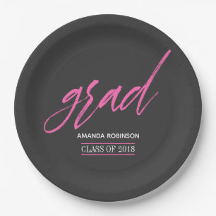 Assiettes En Carton Soirée tendance rose et gris Graduation