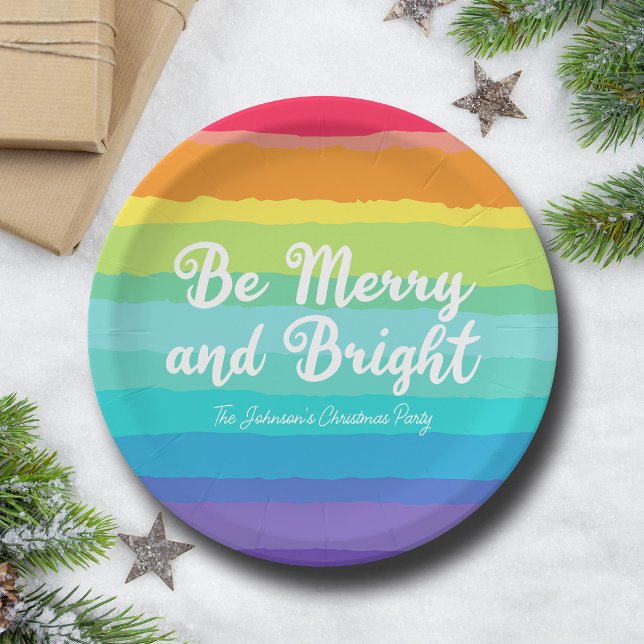 Assiettes En Carton Sois Joyeux et lumineux Rainbow Custom Christmas P (Créateur téléchargé)