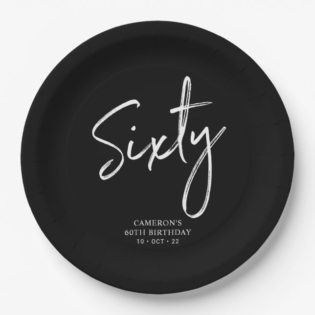 Assiettes En Carton Soixante Black Modern Lettering 60e anniversaire (Devant)