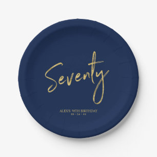 Assiettes En Carton Soixante-dix Gold & Navy Lettering 70th Birthday P
