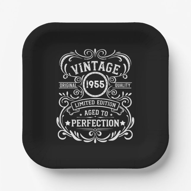 Assiettes En Carton Soixante-dix vintages 70e anniversaire personnalis (Recto)