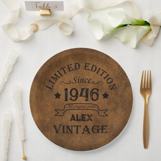 Assiettes En Carton Soixante-dix vintages fête du 80e anniversaire (Mariage)