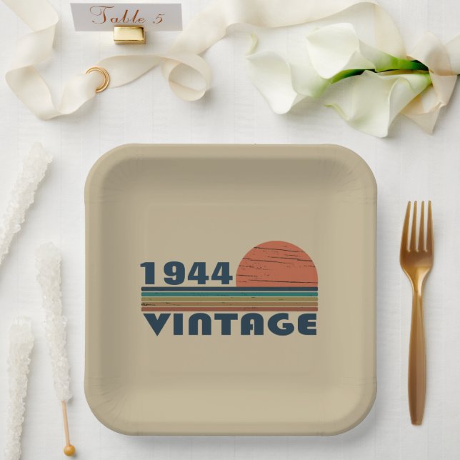 Assiettes En Carton Soixante-dix vintages fête du 80e anniversaire (Mariage)