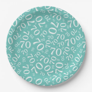 Assiettes En Carton soixante-dixième Motif Teal de nombre de fête