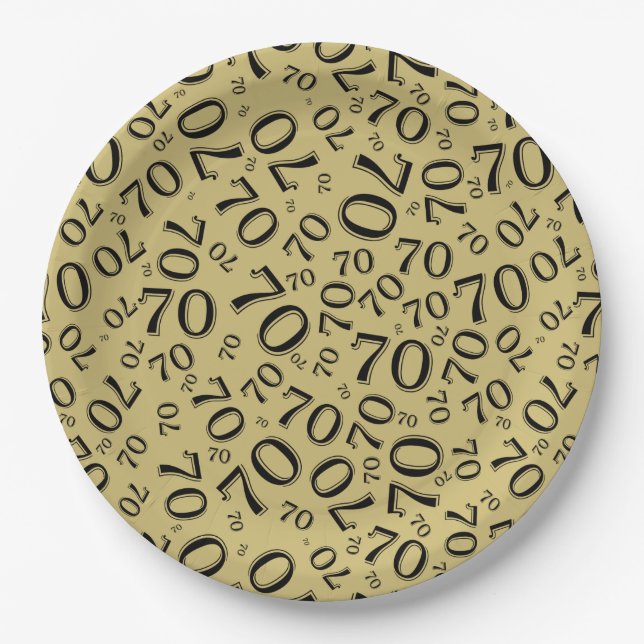 Assiettes En Carton soixante-dixième Or et noir de motif de nombre de (Devant)