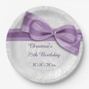 Assiettes En Carton soixante-quinzième Damassé d'anniversaire et arc