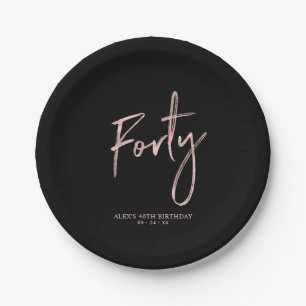Assiettes En Carton Soixante Rose Gold & Black fête de 40e anniversair