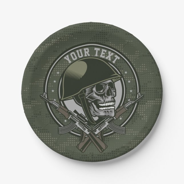 Assiettes En Carton Soldat de Camo militaire personnalisé : crâne et a (Devant)