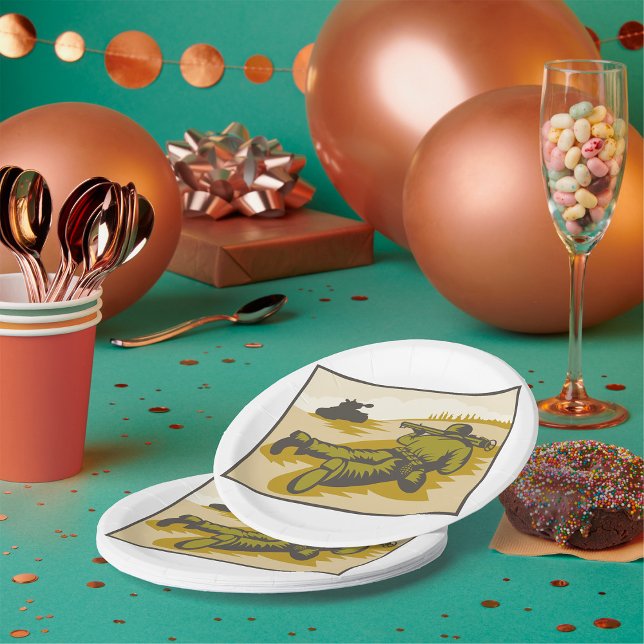 Assiettes En Carton Soldat Rétro Et Char (Créateur téléchargé)