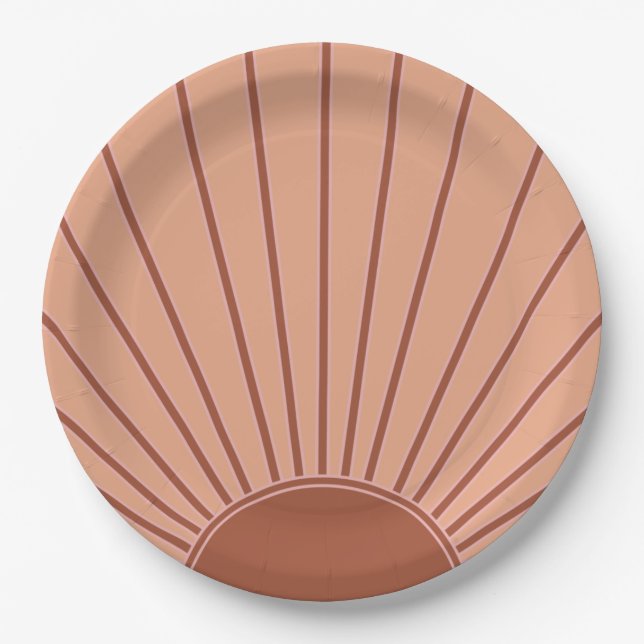 Assiettes En Carton Soleil Earth Tones Sunrise Brown Rust Retro Sunshi (Devant)