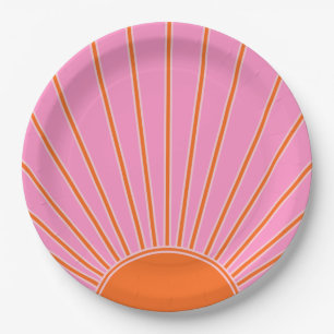 Assiettes En Carton Soleil Lever Rose Et Orange Vintage Boho Sunshine