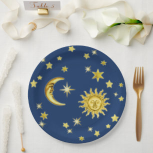 Assiettes En Carton Soleil, Lune et étoiles