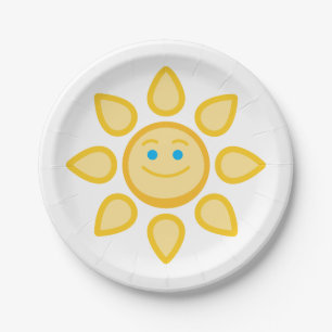 Assiettes En Carton Soleil souriant, visage joyeux