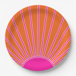 Assiettes En Carton Soleil Sunrise Orange Et Rose Chaud Preppy Sunshin